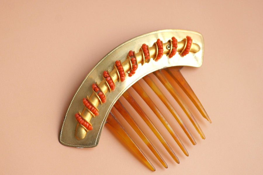 Antique coral hair comb - Penelope Gallery