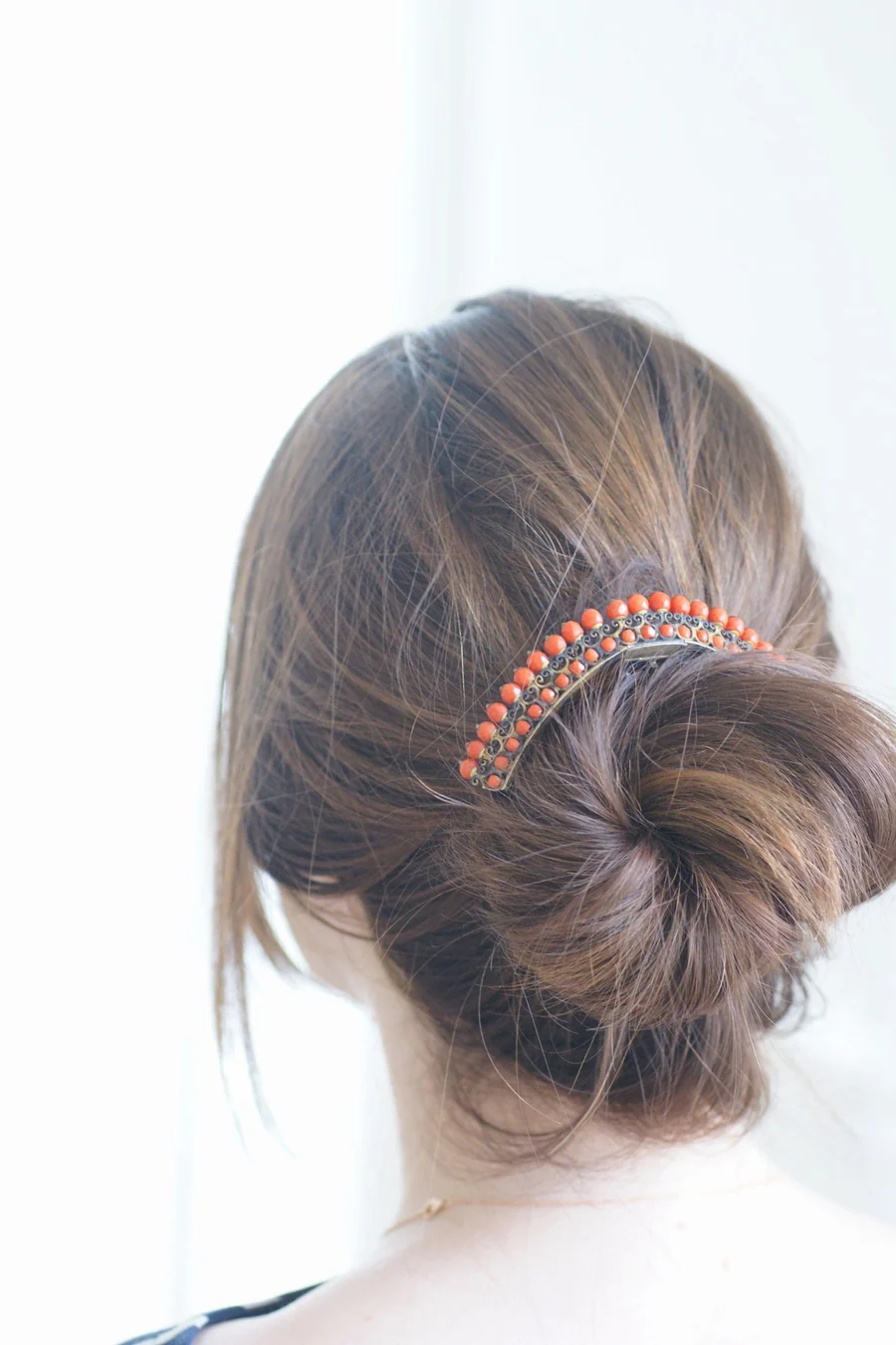 Hair comb, antique horn and coral tiara, on silver vermeil - Penelope Gallery