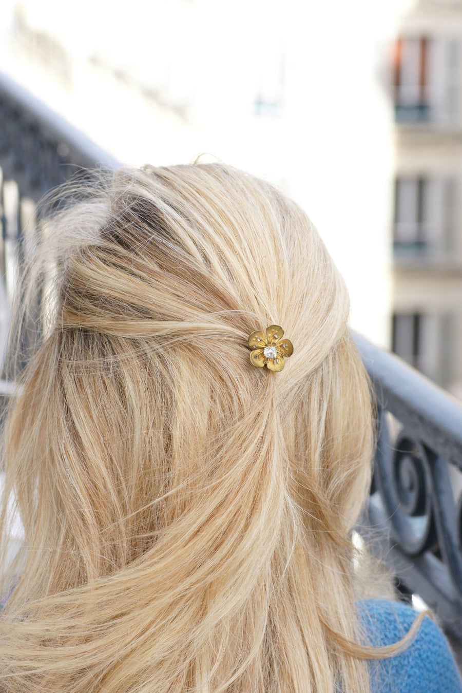 Antique comb, wild rose, horn and rhinestone - Galerie Pénélope