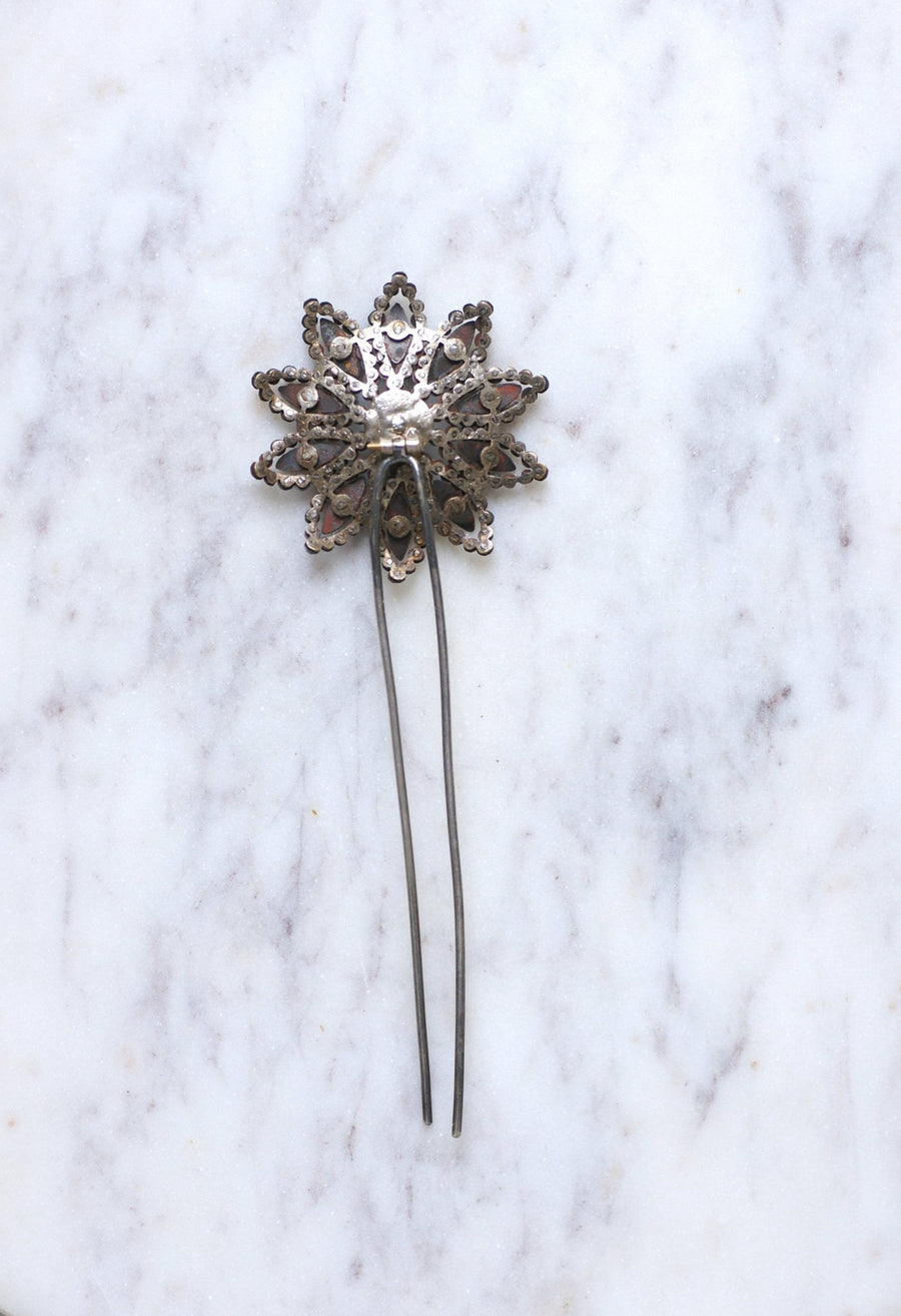 Antique steel tip flower comb - Penelope Gallery