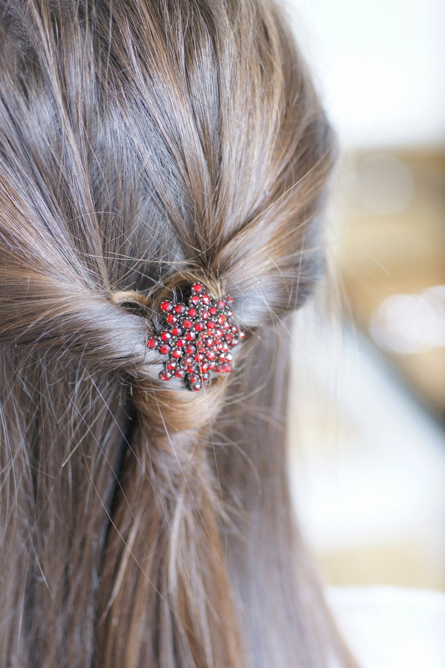 Antique comb with garnet and gold plated flowers - Penelope Gallery