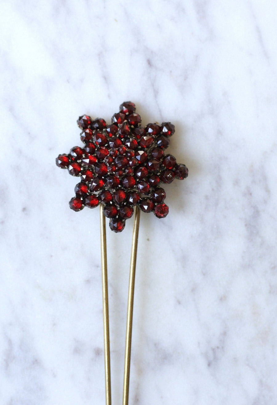 Antique comb with garnet and gold plated flowers - Penelope Gallery