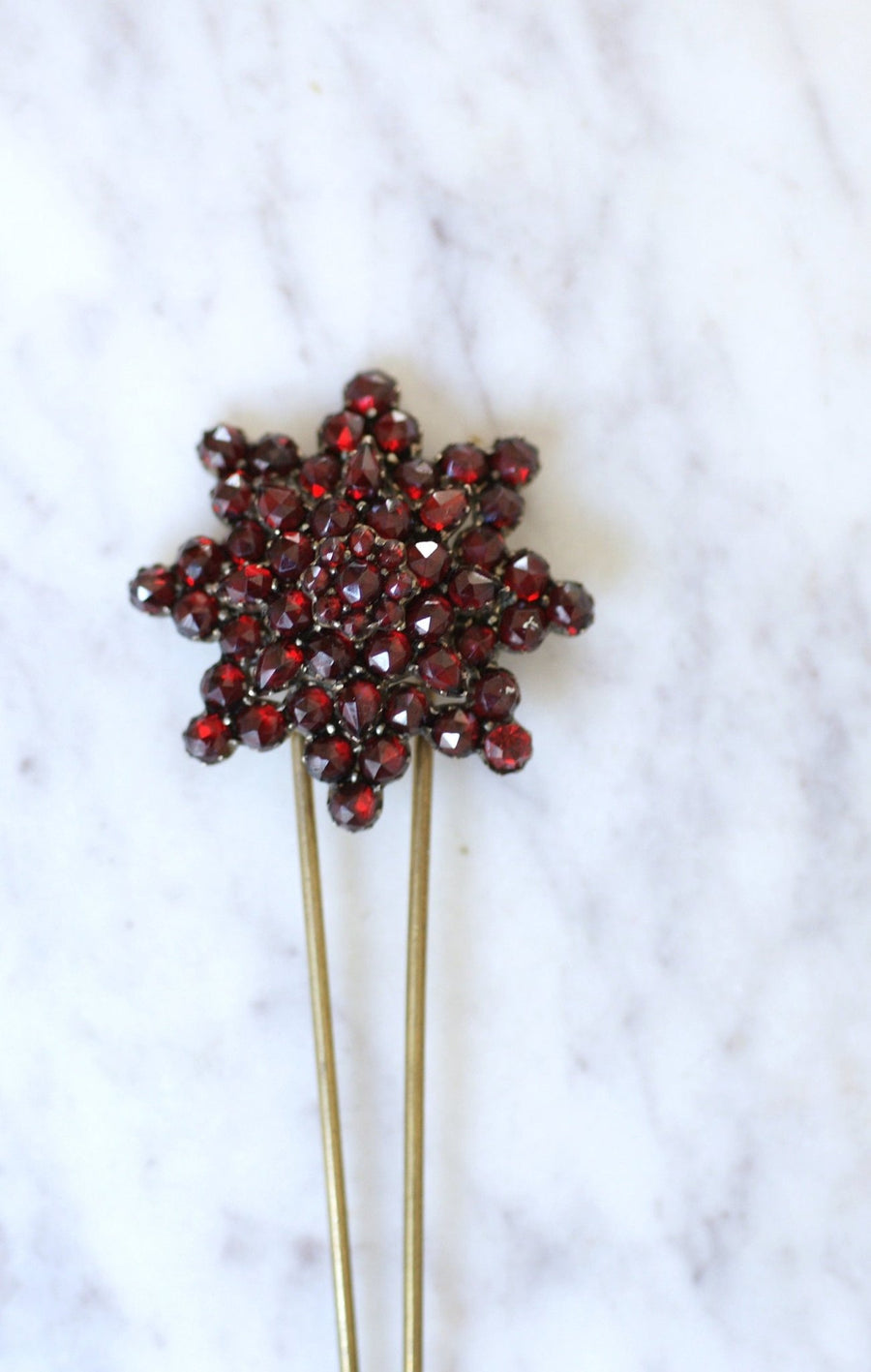 Antique comb with garnet and gold plated flowers - Penelope Gallery