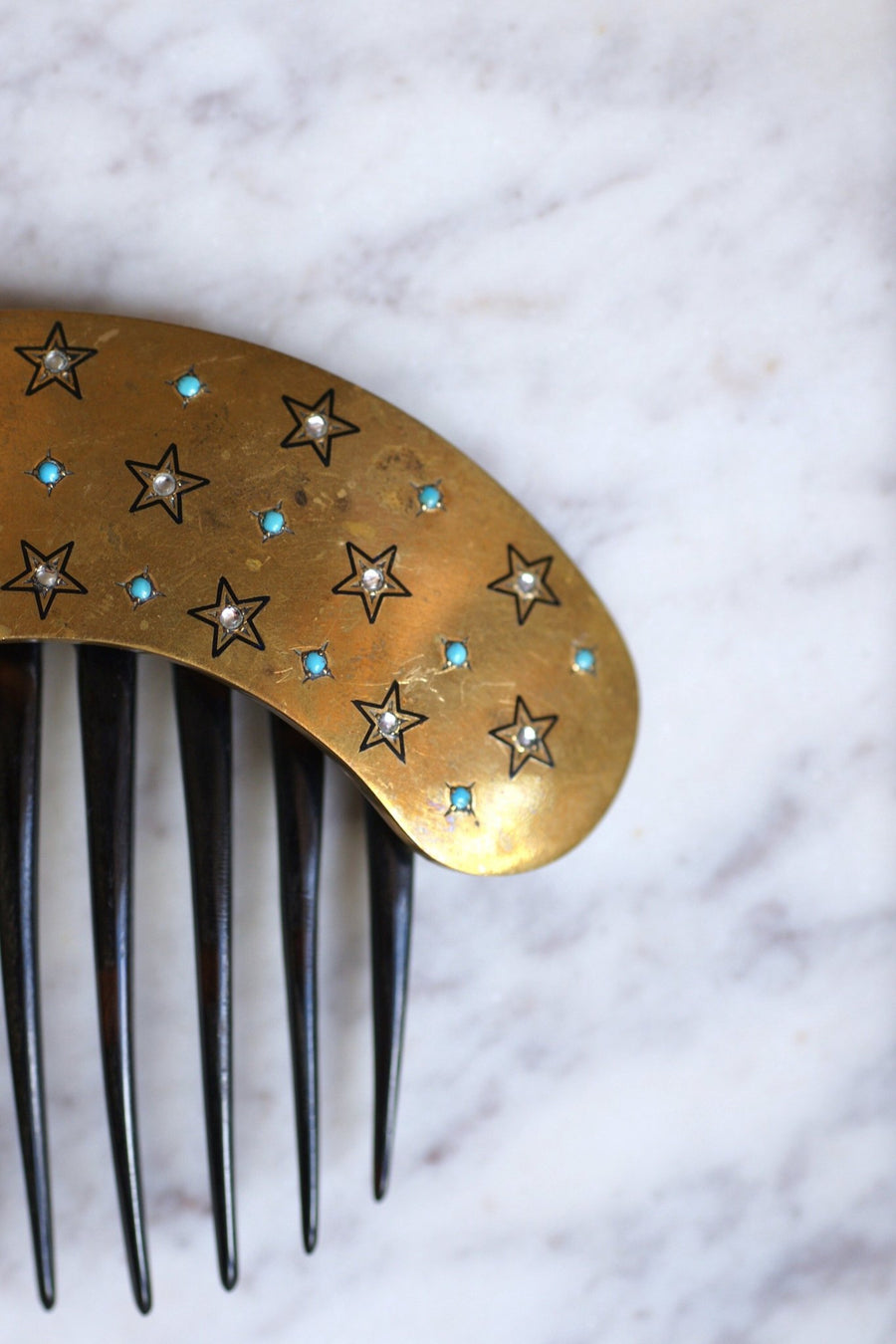 Comb, tiara, star, turquoise and horn - Penelope Gallery