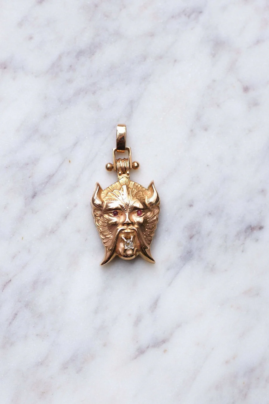Antique Faun, Pan, Devil, Pink Gold and Diamond Pendant - Galerie Pénélope
