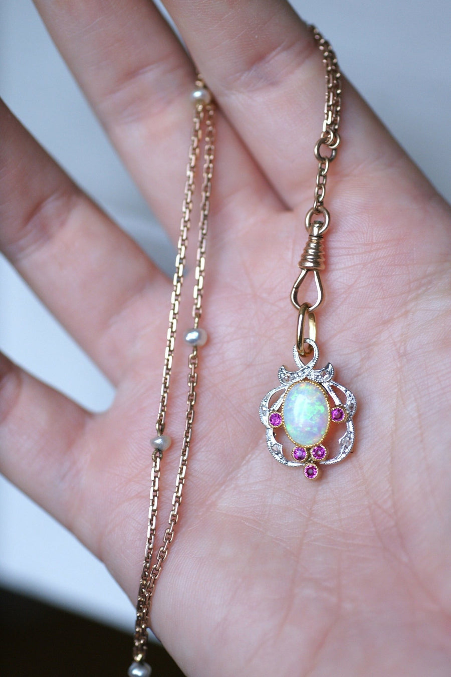 Antique opal pendant with ruby and diamonds - Penelope Gallery