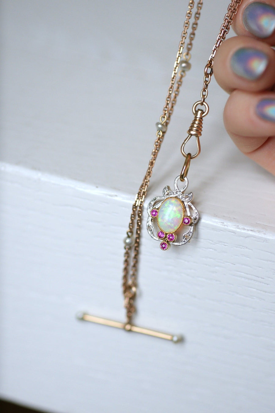 Antique opal pendant with ruby and diamonds - Penelope Gallery