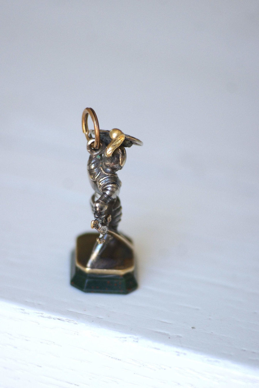 Antique Victorian neo-Gothic knight seal pendant in gold, silver and bloodstone intaglio - Penelope Gallery