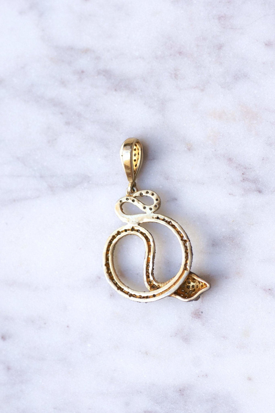 Antique coiled snake in vermeil and diamonds pendant - Galerie Pénélope