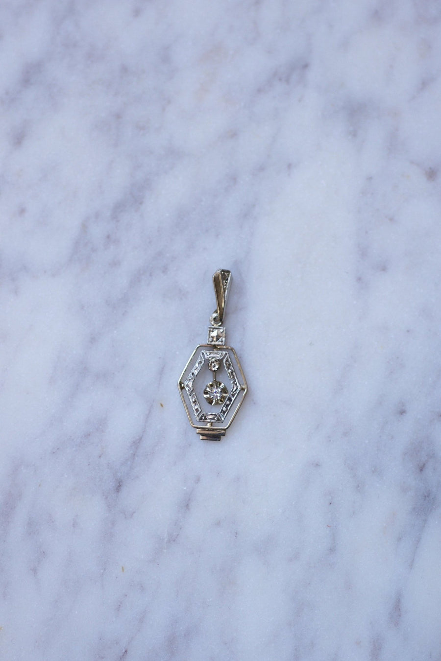 Art Deco gold, platinum and diamonds pendant - Galerie Pénélope