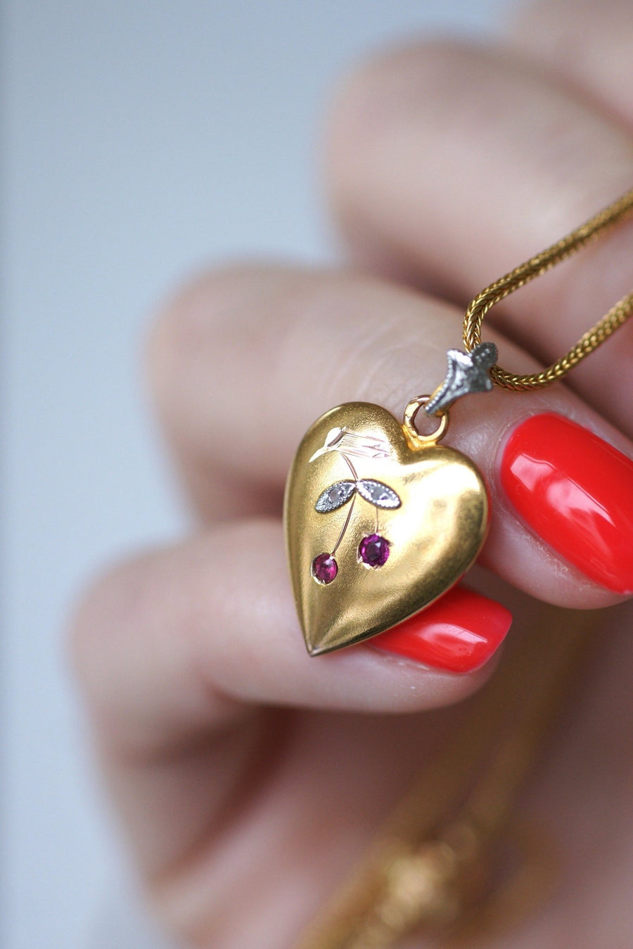Gold heart and cherry pendant - Penelope Gallery