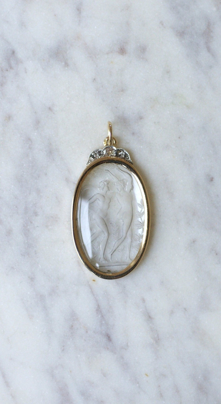 Rock crystal and diamond intaglio pendant - Galerie Pénélope