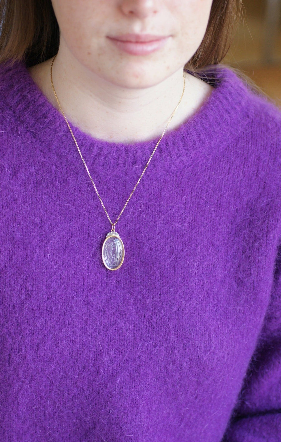 Rock crystal and diamond intaglio pendant - Galerie Pénélope