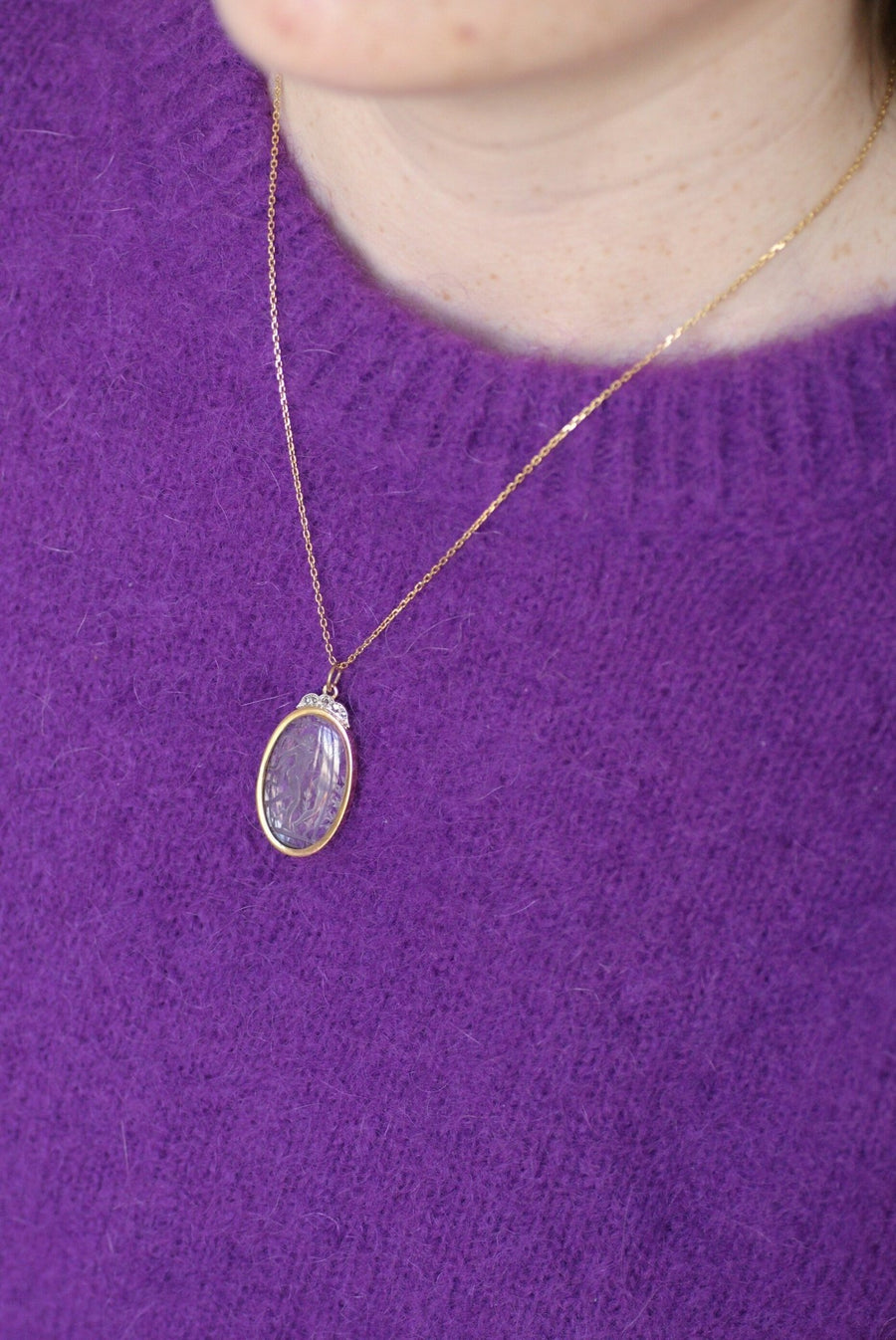 Rock crystal and diamond intaglio pendant - Galerie Pénélope