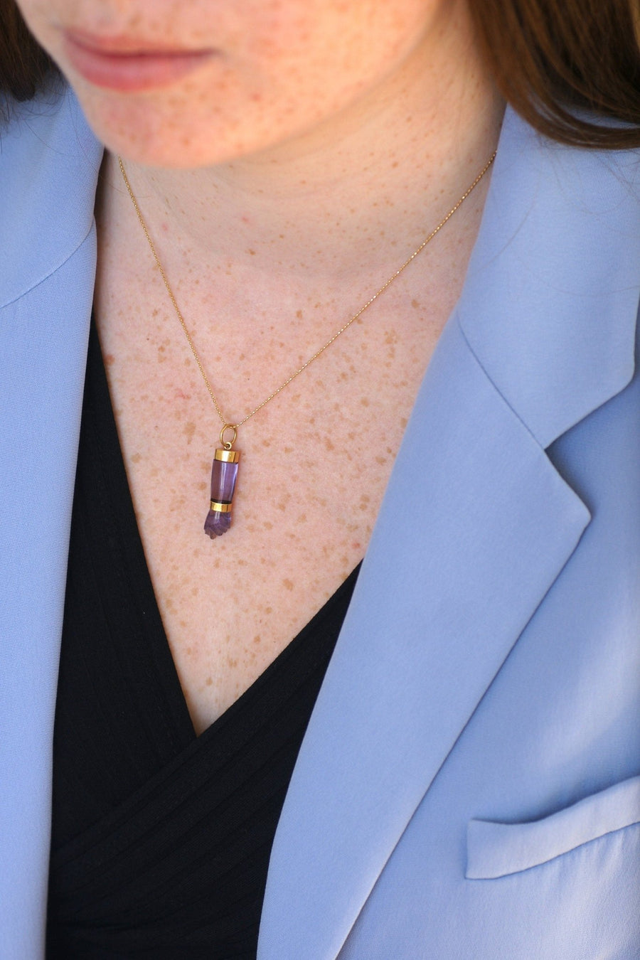 Figa Hand Pendant Amethyst on Gold - Penelope Gallery