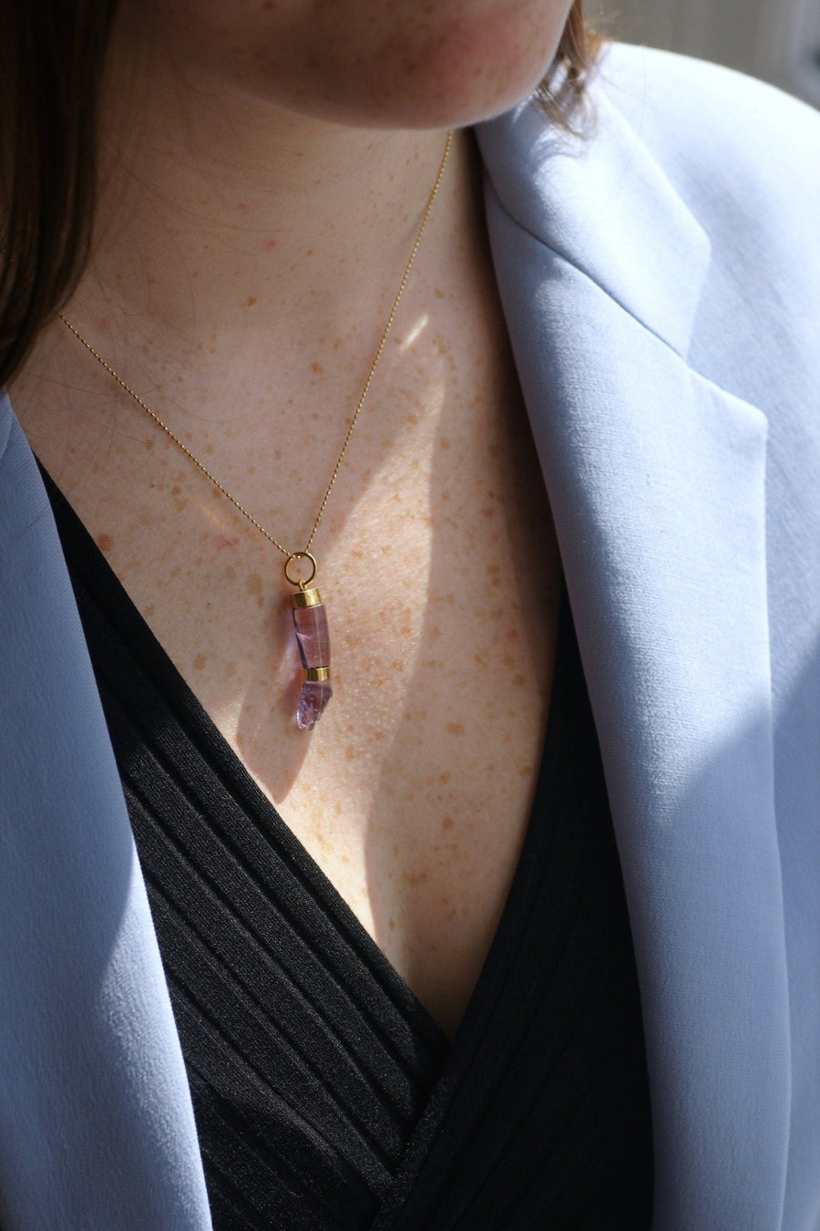 Figa Hand Pendant Amethyst on Gold - Penelope Gallery