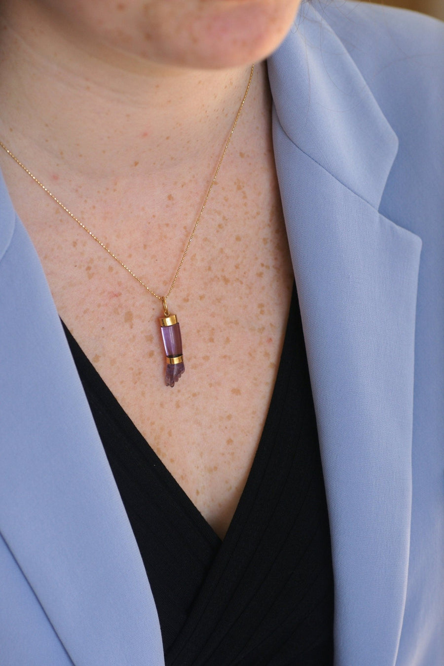 Figa Hand Pendant Amethyst on Gold - Penelope Gallery