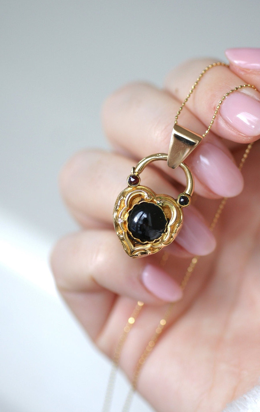 Gold and garnet heart locket pendant - Penelope Gallery