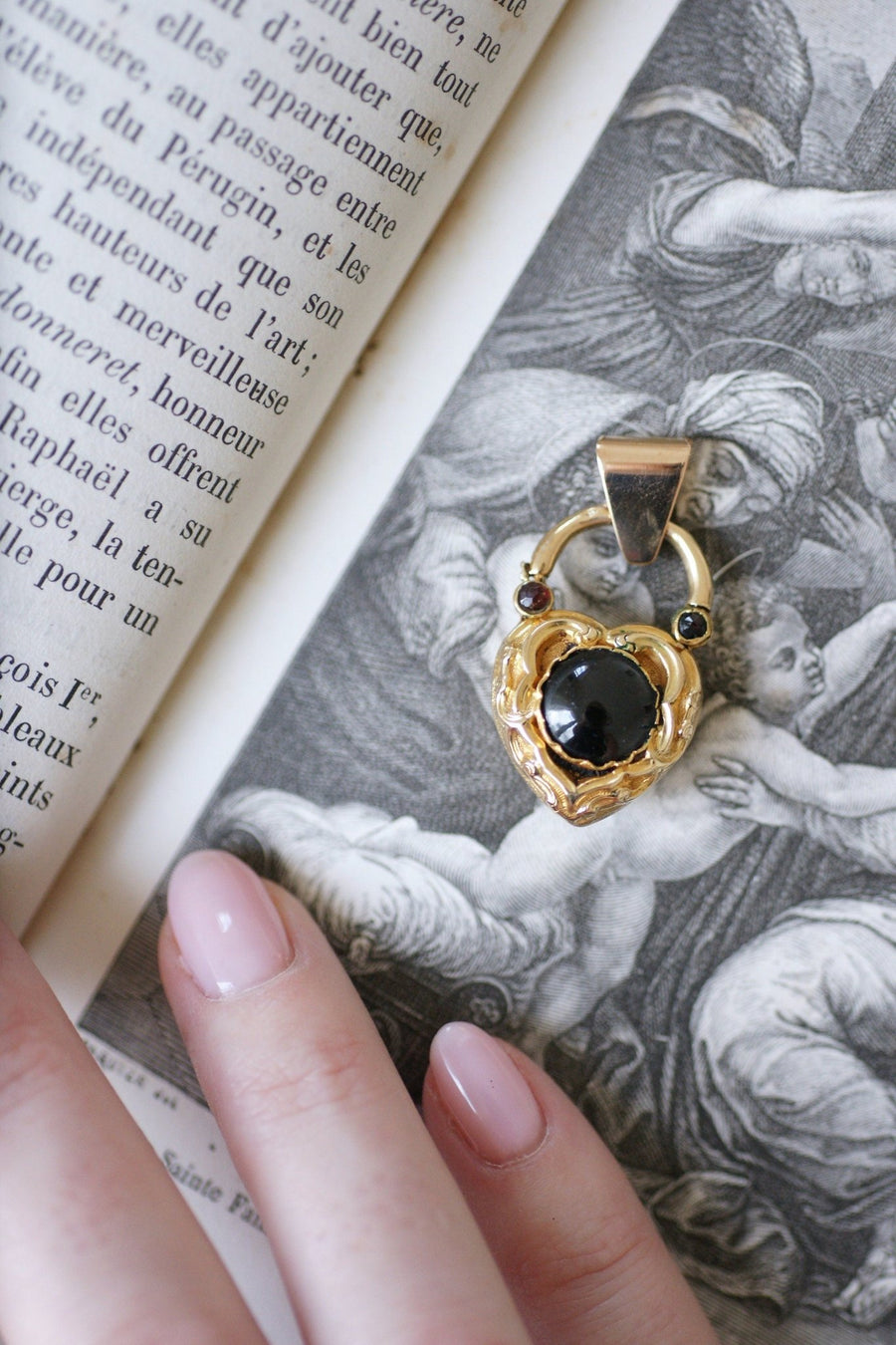 Gold and garnet heart locket pendant - Penelope Gallery