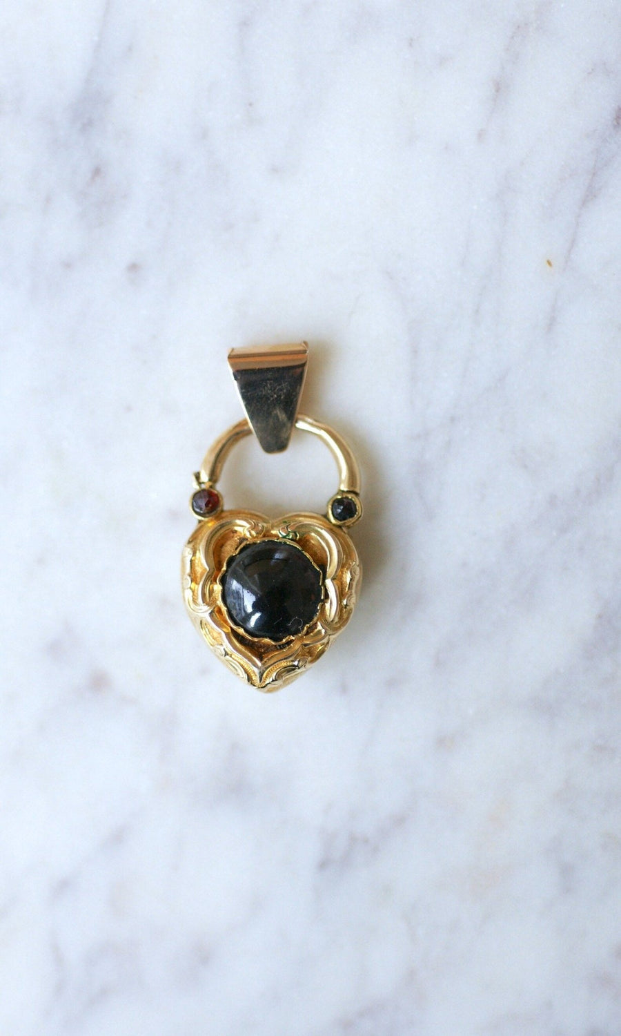 Gold and garnet heart locket pendant - Penelope Gallery