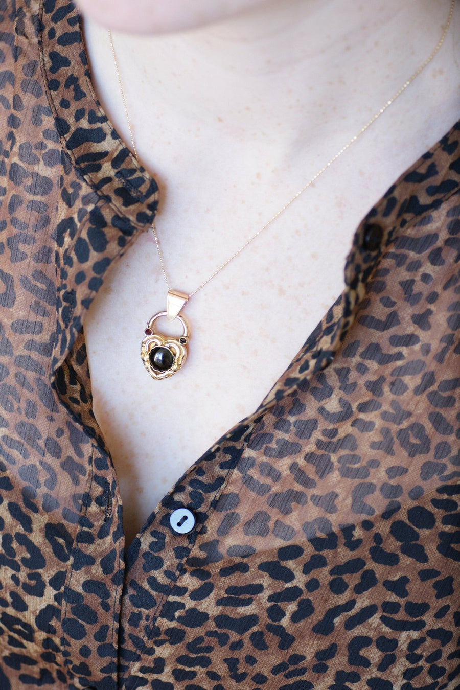 Gold and garnet heart locket pendant - Penelope Gallery