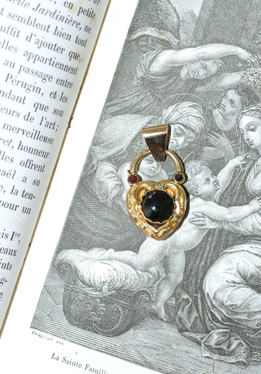 Gold and garnet heart locket pendant - Penelope Gallery