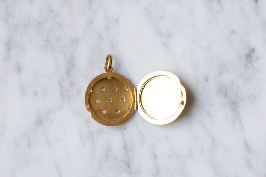 Antique round gold and diamonds opening medallion pendant - Galerie Pénélope