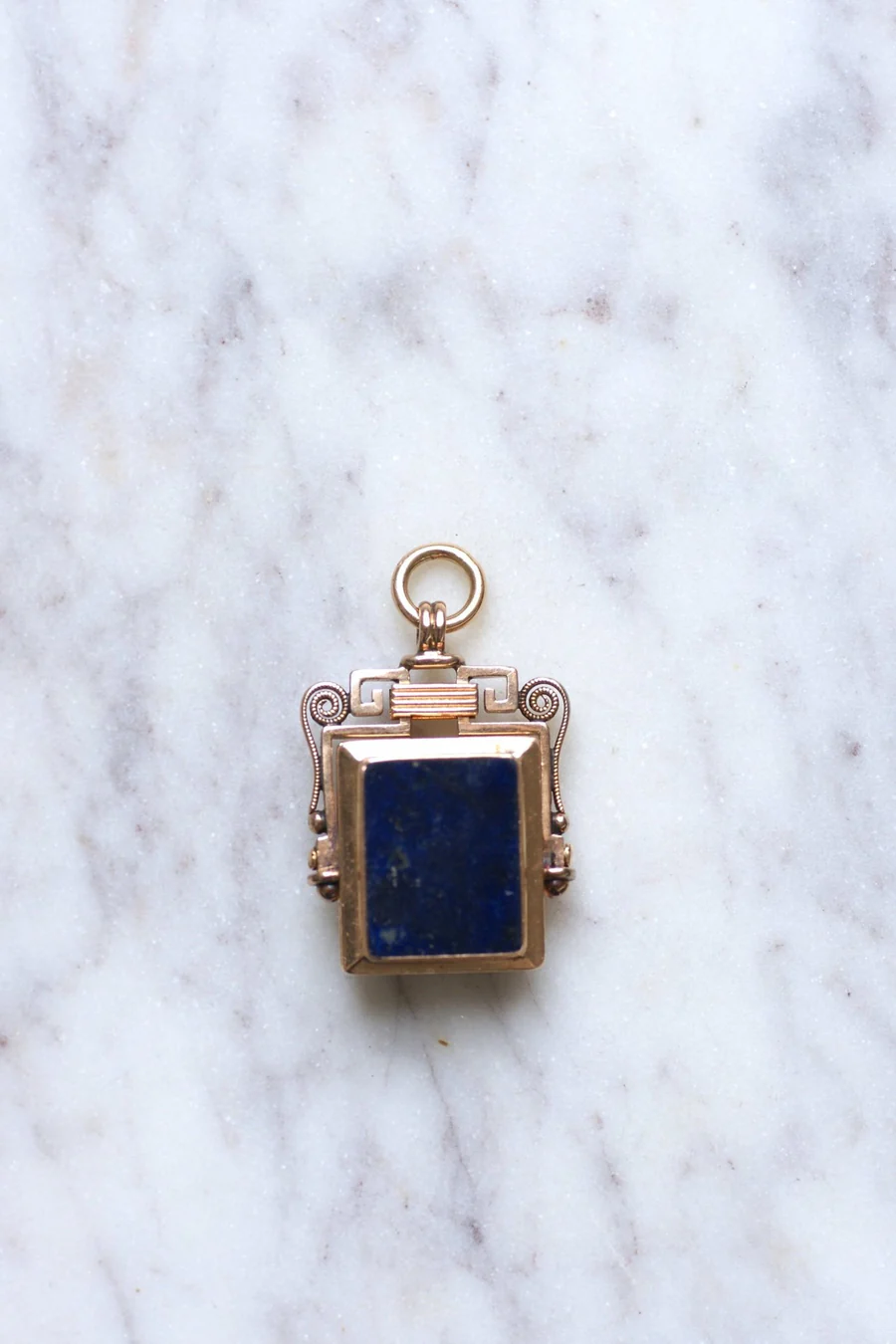 Antique rose gold and lapis lazuli photo medallion pendant - Penelope Gallery
