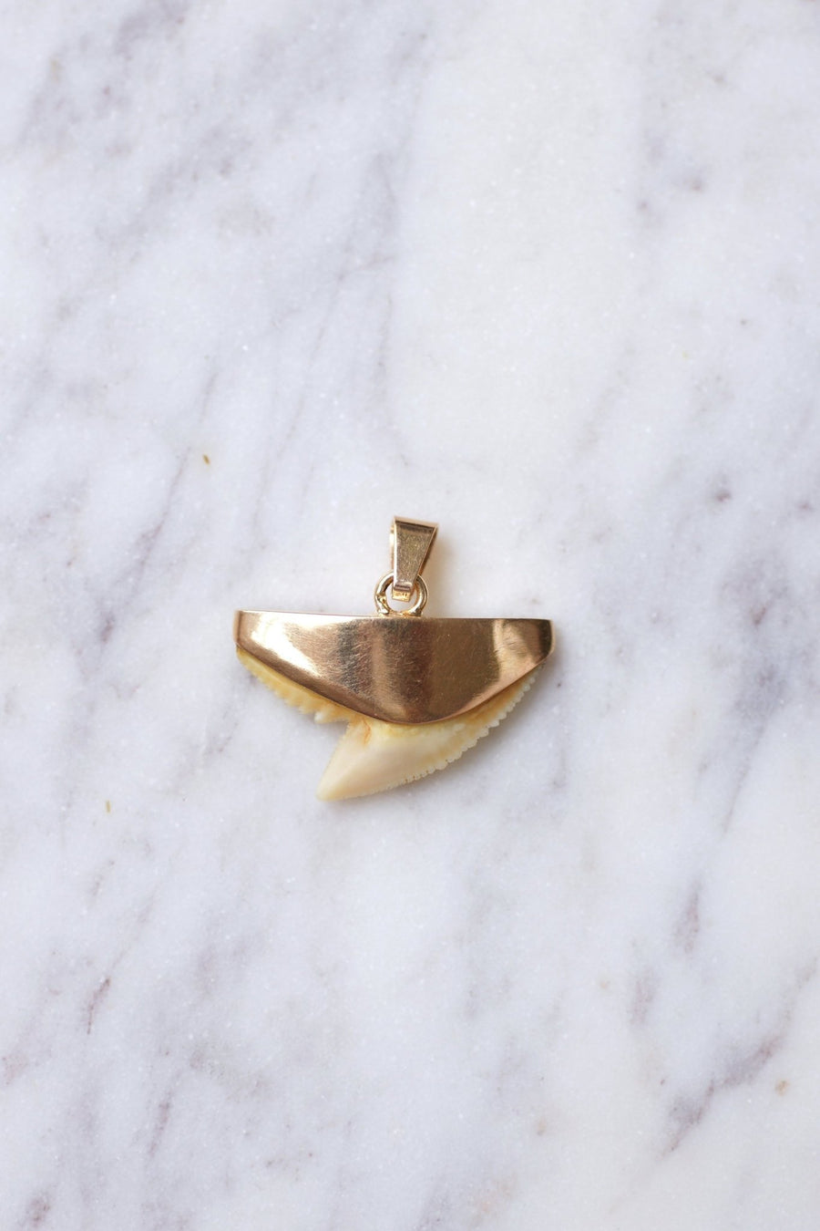 Vintage charm shark's tooth pendant on 18Kt pink gold - Galerie Pénélope