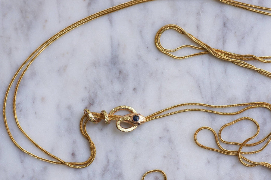 Long necklace in yellow gold and snake necklace - Galerie Pénélope