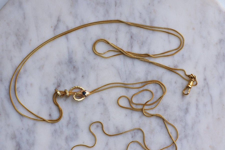 Long necklace in yellow gold and snake necklace - Galerie Pénélope