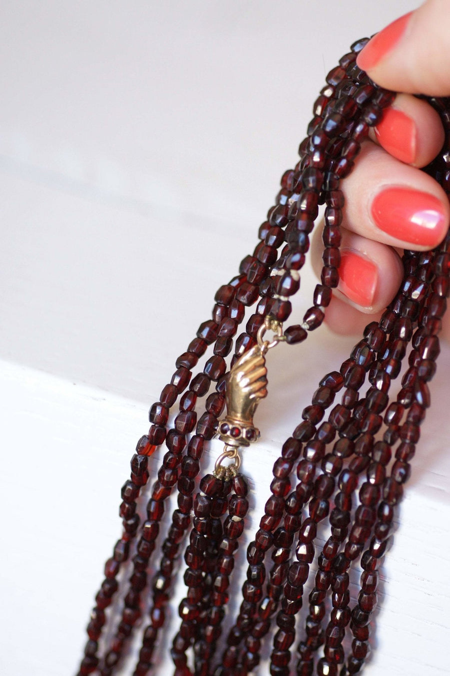 Gold and garnet beads long necklace - Penelope Gallery