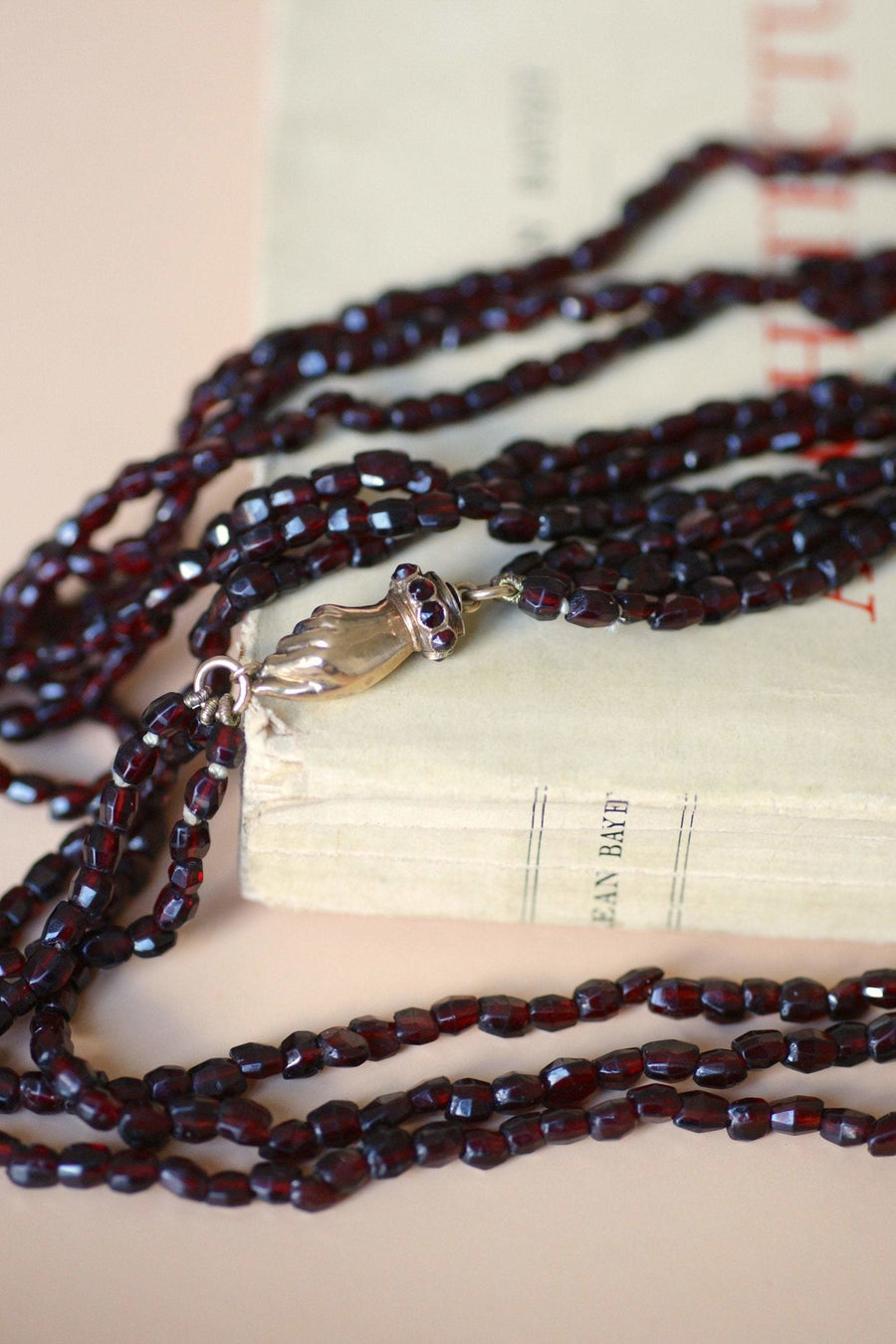 Gold and garnet beads long necklace - Penelope Gallery