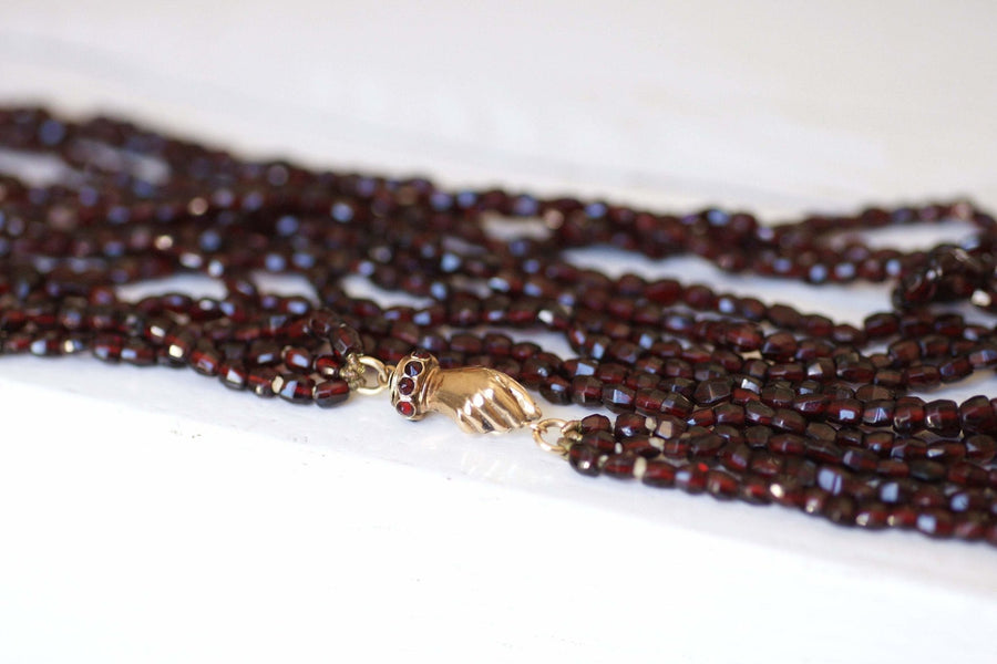 Gold and garnet beads long necklace - Penelope Gallery