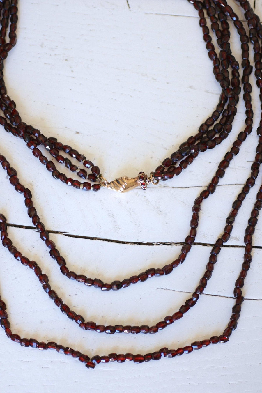Gold and garnet beads long necklace - Penelope Gallery