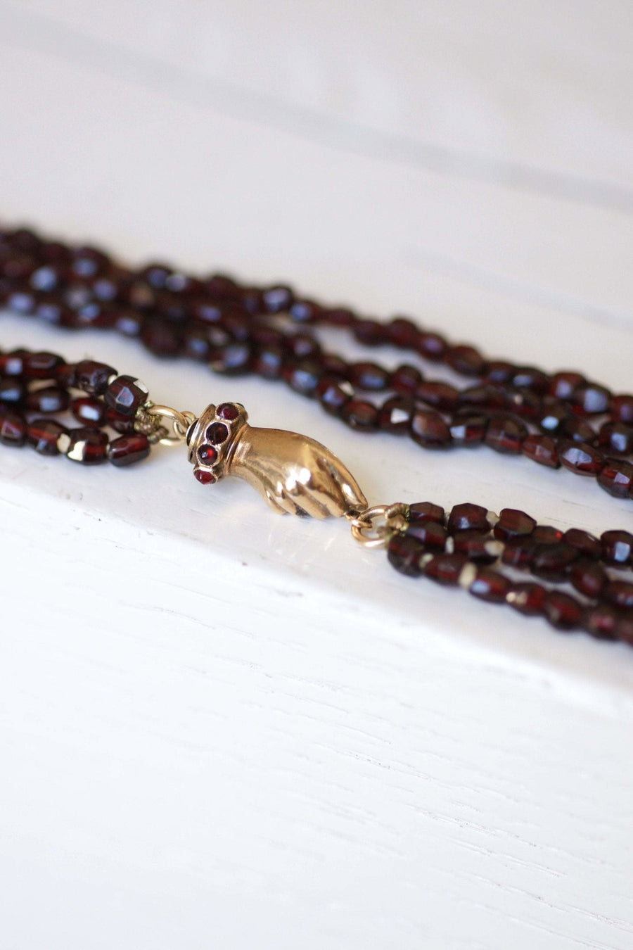 Gold and garnet beads long necklace - Penelope Gallery
