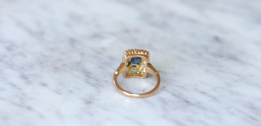 1.10カラットのサファイアとダイヤモンドのレクタンギュラー・リング - Galerie Pénélope
