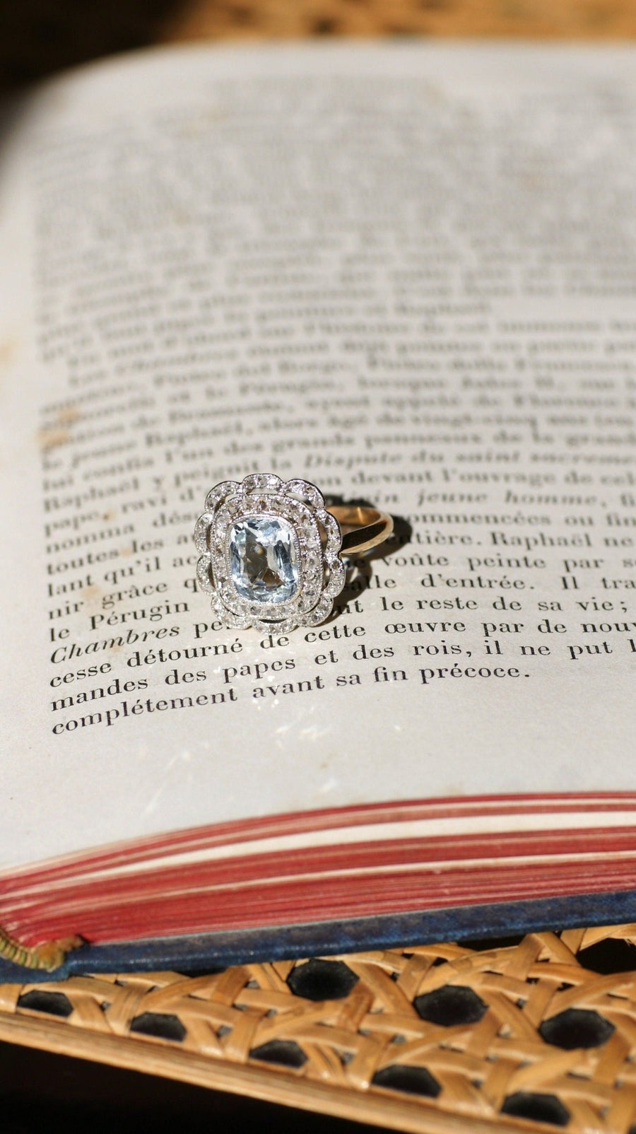 ダイヤモンドをセッティングしたダブル・アクアマリン・リング - Galerie Pénélope