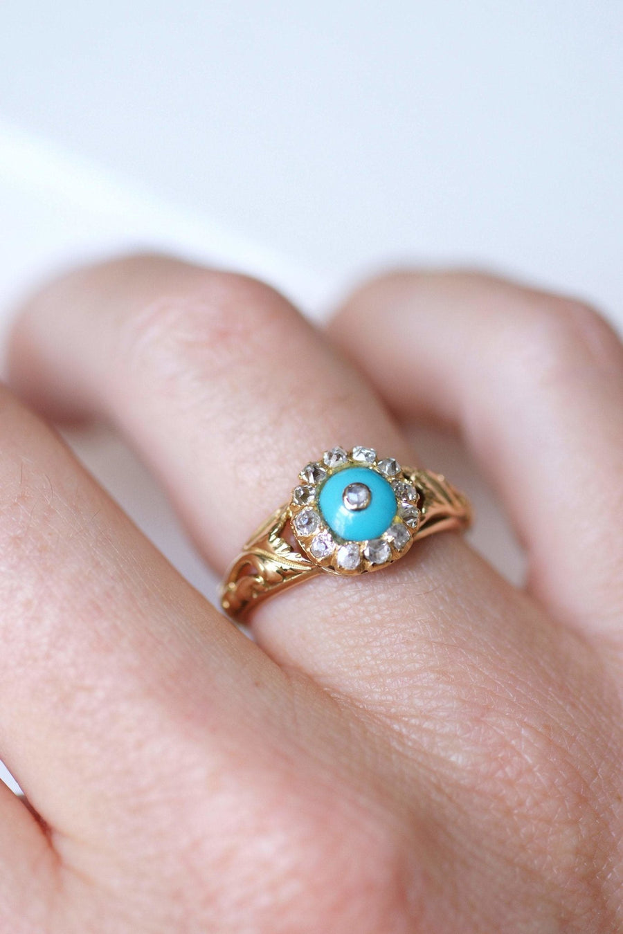 Bague ancienne pâte de verre turquoise et diamants