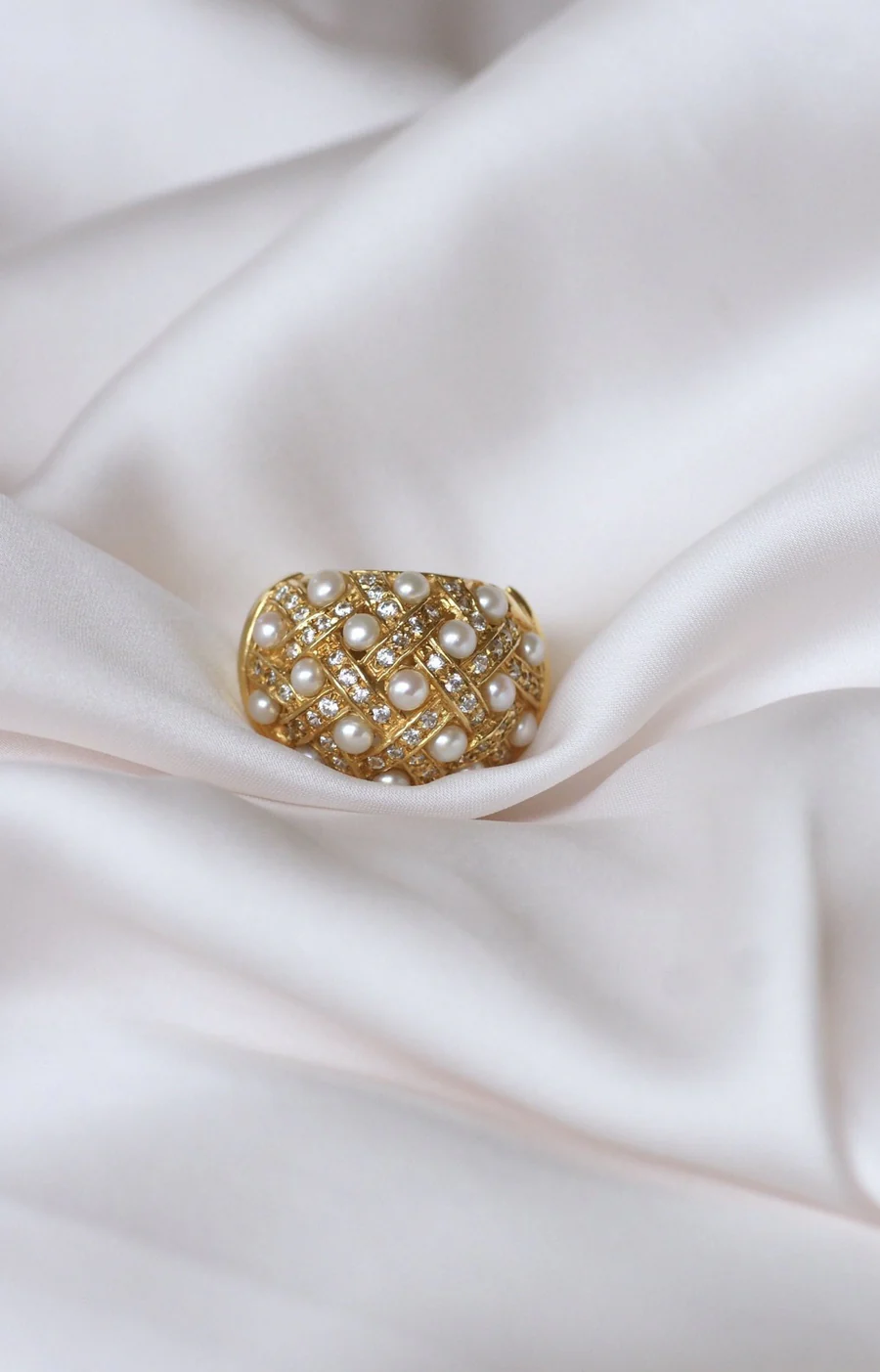 真珠とダイヤモンドのクロスリングリング - Galerie Pénélope