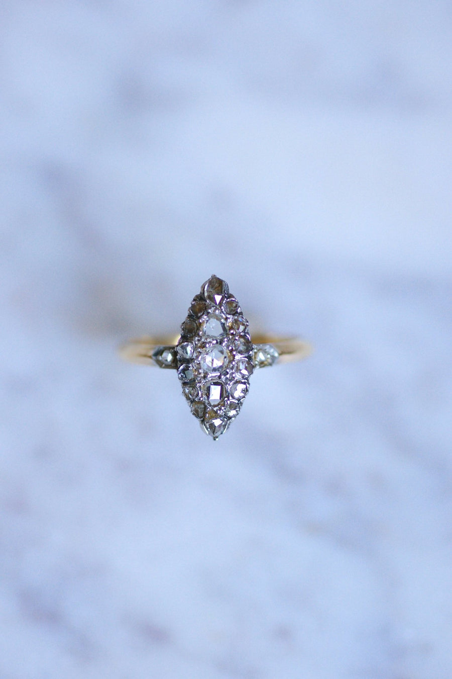 Victorian Marquise ring with diamond on gold and silver - Galerie Pénélope