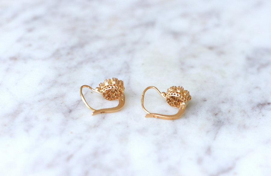 アンティークピンクゴールド ダイヤモンド スリーパー イヤリング - Galerie Pénélope