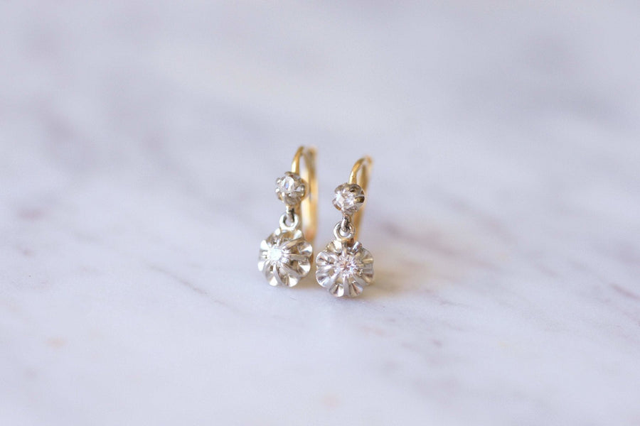 ゴールド、プラチナ、ダイヤモンドのスリーパーピアス - Galerie Pénélope