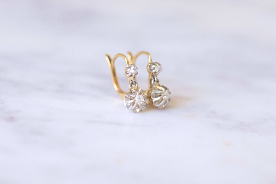 ゴールド、プラチナ、ダイヤモンドのスリーパーピアス - Galerie Pénélope