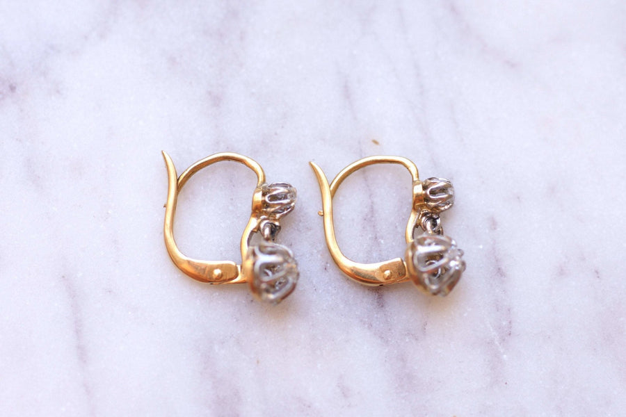 ゴールド、プラチナ、ダイヤモンドのスリーパーピアス - Galerie Pénélope