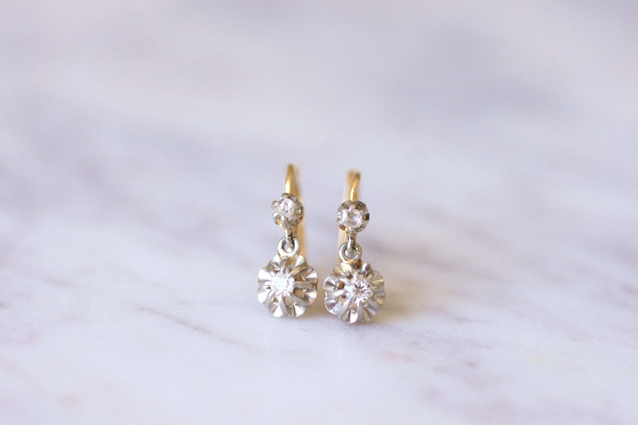 ゴールド、プラチナ、ダイヤモンドのスリーパーピアス - Galerie Pénélope