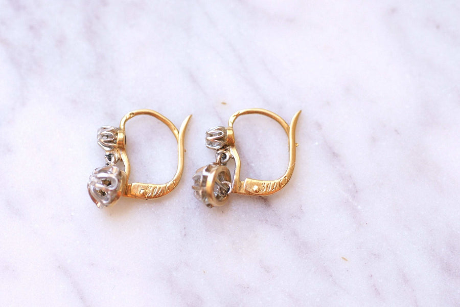 ゴールド、プラチナ、ダイヤモンドのスリーパーピアス - Galerie Pénélope