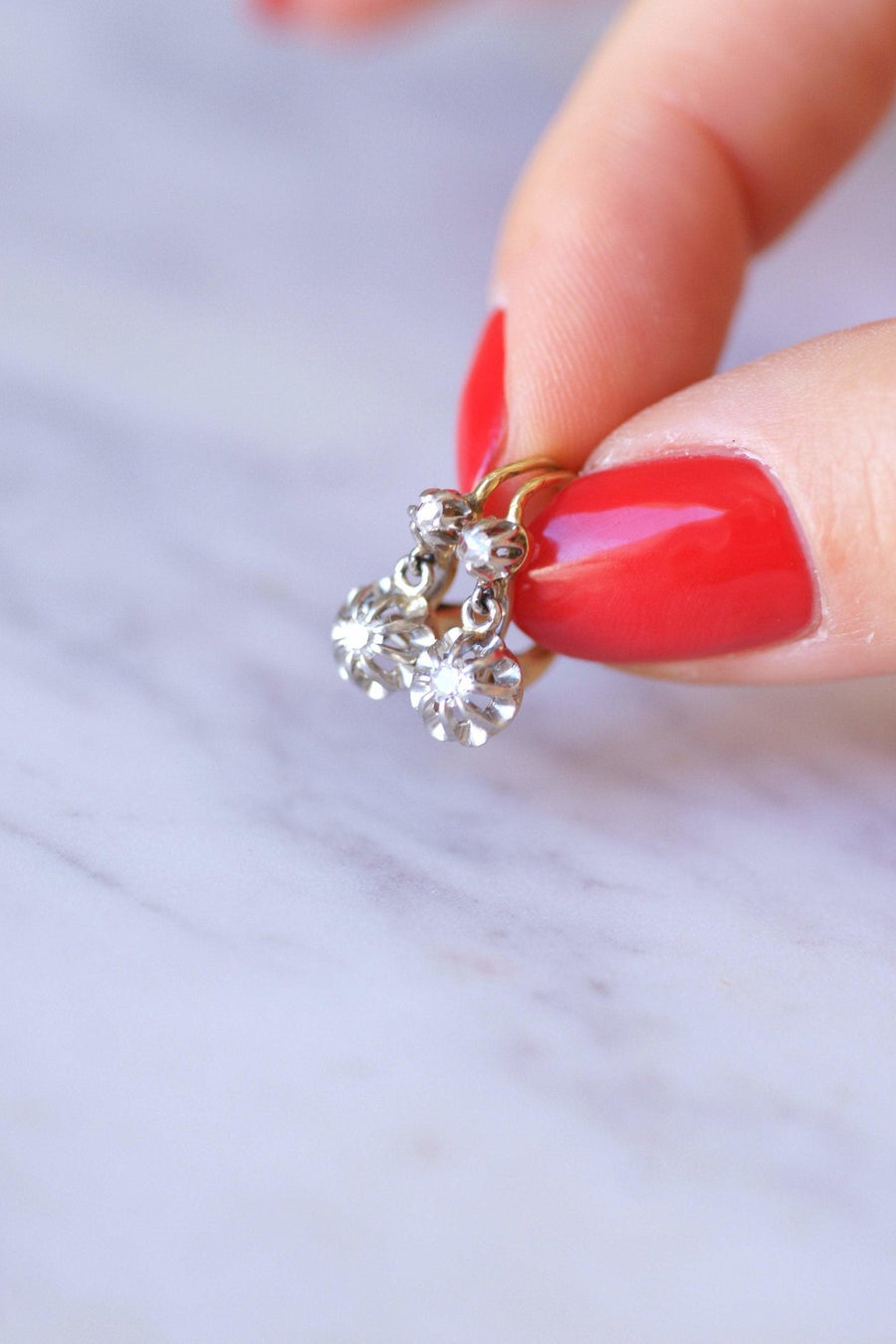 ゴールド、プラチナ、ダイヤモンドのスリーパーピアス - Galerie Pénélope