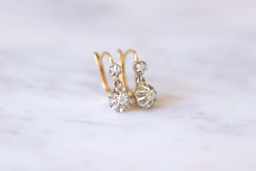 ゴールド、プラチナ、ダイヤモンドのスリーパーピアス - Galerie Pénélope