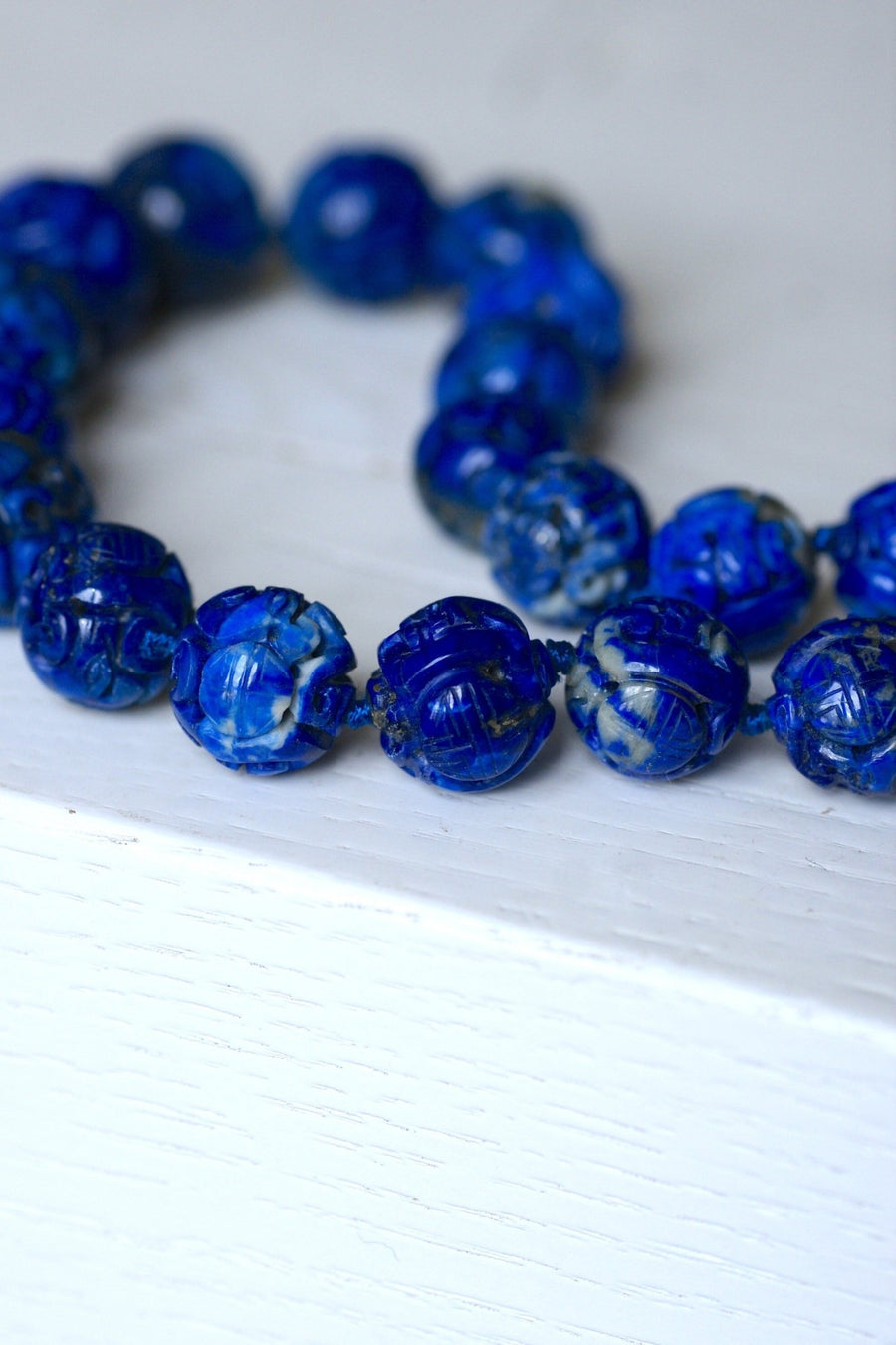 Carved lapis lazuli beads necklace - Penelope Gallery